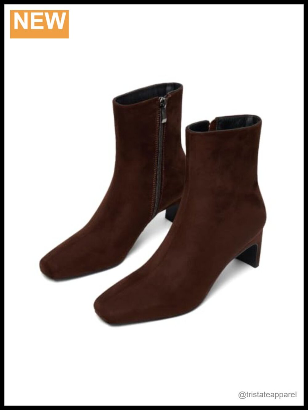 SOVANYOU Square Toe Ankle Boots Faux Suede Chunky Block Heel